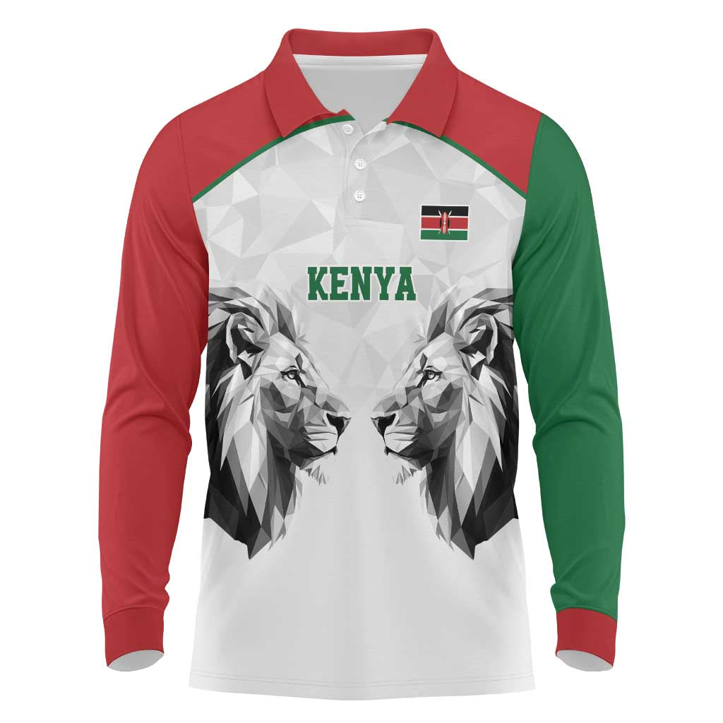 Custom Rugby Africa Kenya Long Sleeve Polo Shirt White Kenyan 22-23 Motif - African Pride