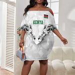 Custom Rugby Africa Kenya Off Shoulder Short Dress White Kenyan 22-23 Motif - African Pride