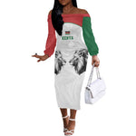 Custom Rugby Africa Kenya Off The Shoulder Long Sleeve Dress White Kenyan 22-23 Motif - African Pride