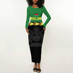 Custom Cricket Africa Malawi Long Sleeve Bodycon Dress Malawi Chevron Pattern - African Pride