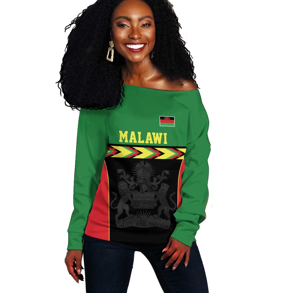 Custom Cricket Africa Malawi Off Shoulder Sweater Malawi Chevron Pattern - African Pride