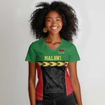 Custom Cricket Africa Malawi Women V-Neck T-Shirt Malawi Chevron Pattern - African Pride