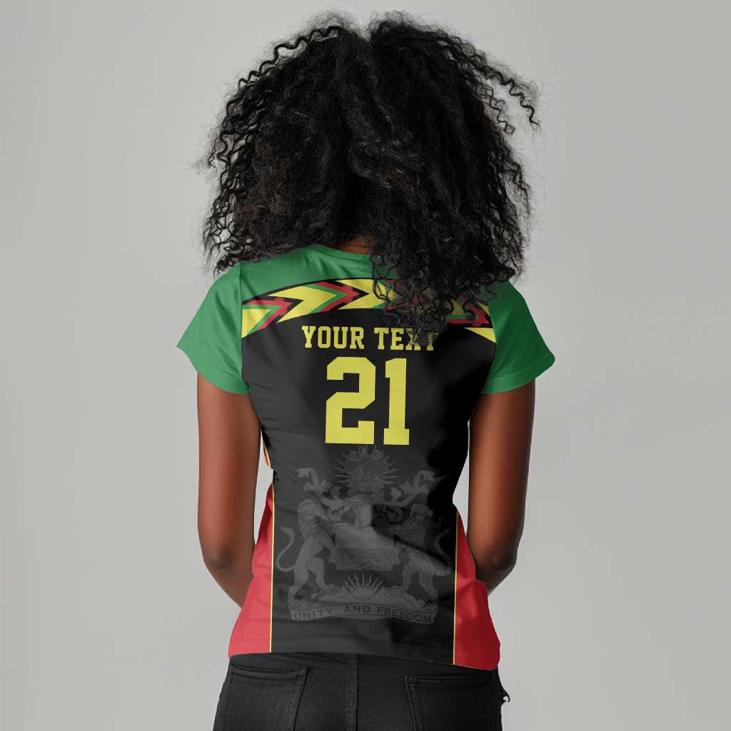 Custom Cricket Africa Malawi Women V-Neck T-Shirt Malawi Chevron Pattern - African Pride
