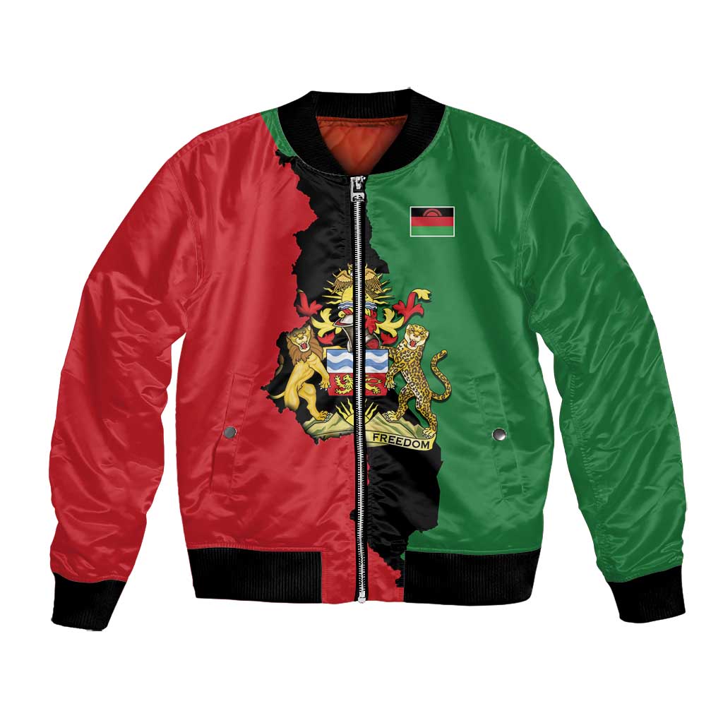 Malawi Flag Map Bomber Jacket Simple Malawi Emblem Coat of Arms - African Pride