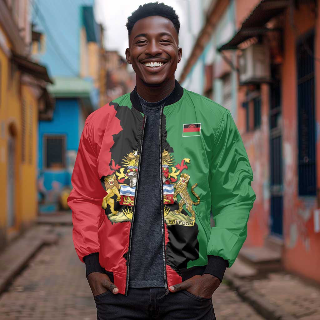Malawi Flag Map Bomber Jacket Simple Malawi Emblem Coat of Arms - African Pride