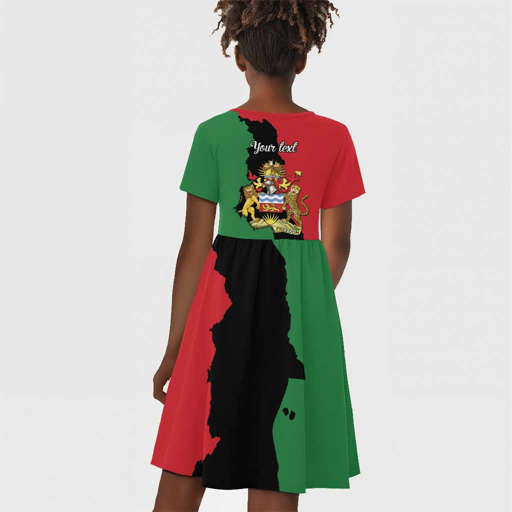 Malawi Flag Map Kid Short Sleeve Dress Simple Malawi Emblem Coat of Arms - African Pride