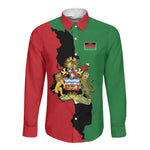 Malawi Flag Map Long Sleeve Button Shirt Simple Malawi Emblem Coat of Arms - African Pride