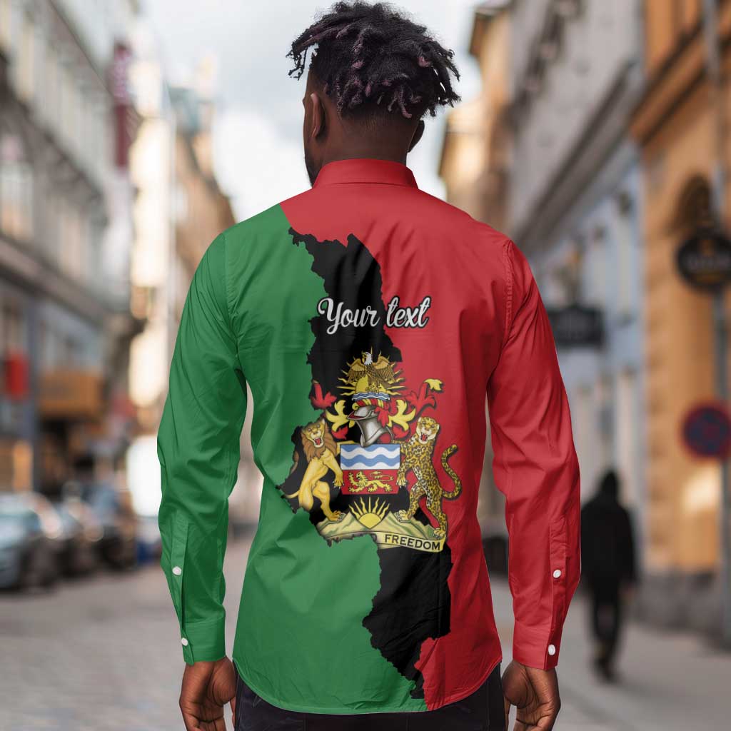 Malawi Flag Map Long Sleeve Button Shirt Simple Malawi Emblem Coat of Arms - African Pride