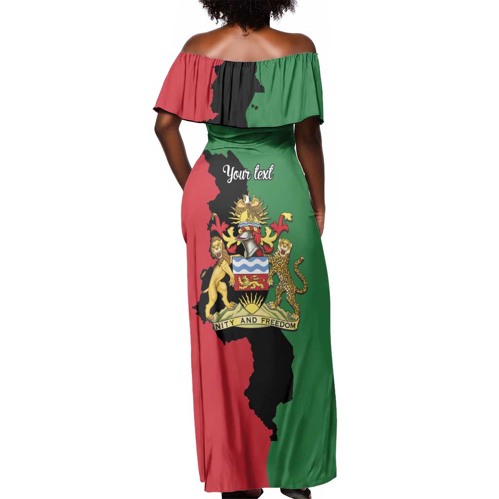 Malawi Flag Map Off Shoulder Maxi Dress Simple Malawi Emblem Coat of Arms - African Pride