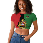 Malawi Flag Map Raglan Cropped T shirt Simple Malawi Emblem Coat of Arms - African Pride