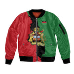Malawi Flag Map Sleeve Zip Bomber Jacket Simple Malawi Emblem Coat of Arms - African Pride
