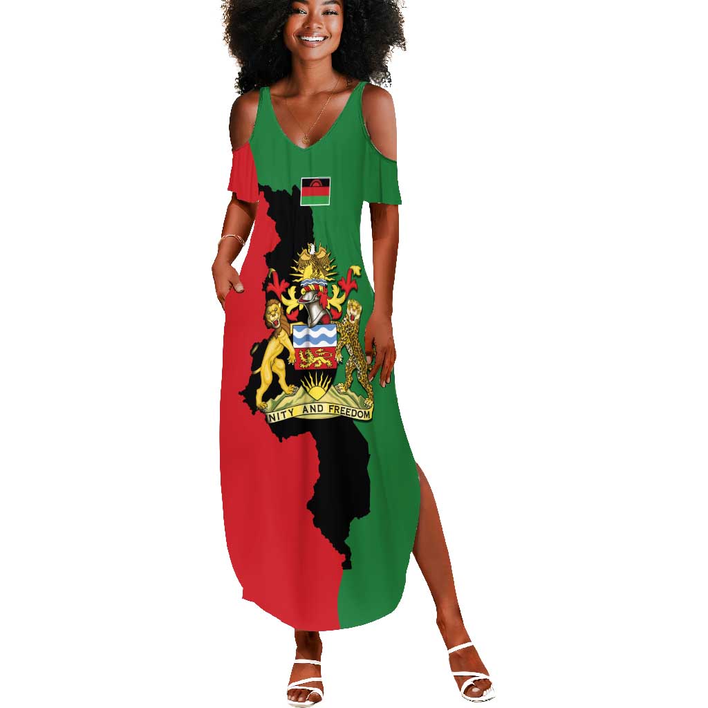 Malawi Flag Map Summer Maxi Dress Simple Malawi Emblem Coat of Arms - African Pride