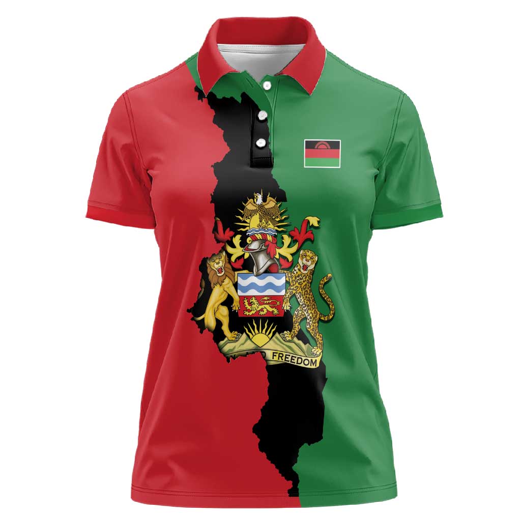 Malawi Flag Map Women Polo Shirt Simple Malawi Emblem Coat of Arms - African Pride