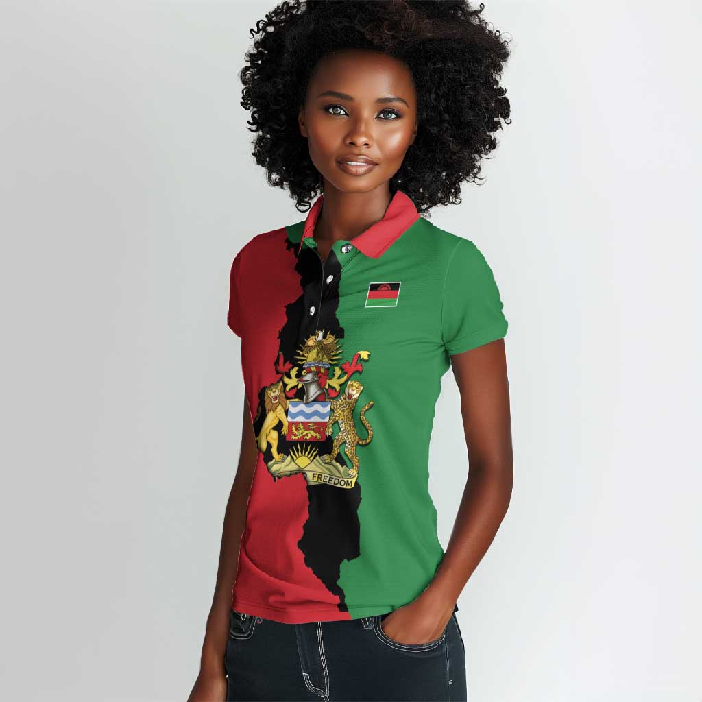 Malawi Flag Map Women Polo Shirt Simple Malawi Emblem Coat of Arms - African Pride