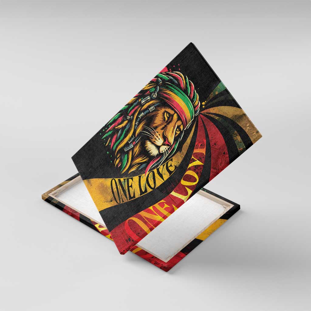 Black Jamaican Canvas Wall Art Rastafarian Lion One Love