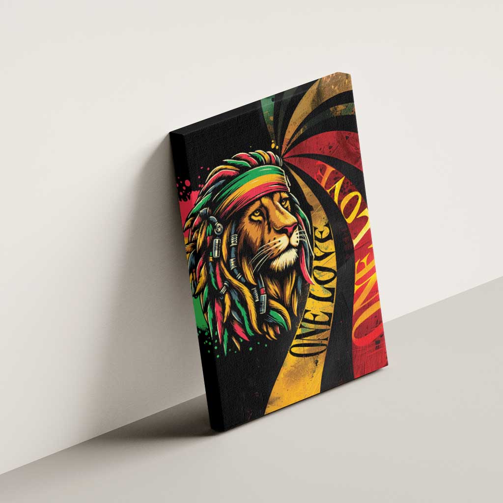 Black Jamaican Canvas Wall Art Rastafarian Lion One Love