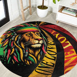 Black Jamaican Round Carpet Rastafarian Lion One Love