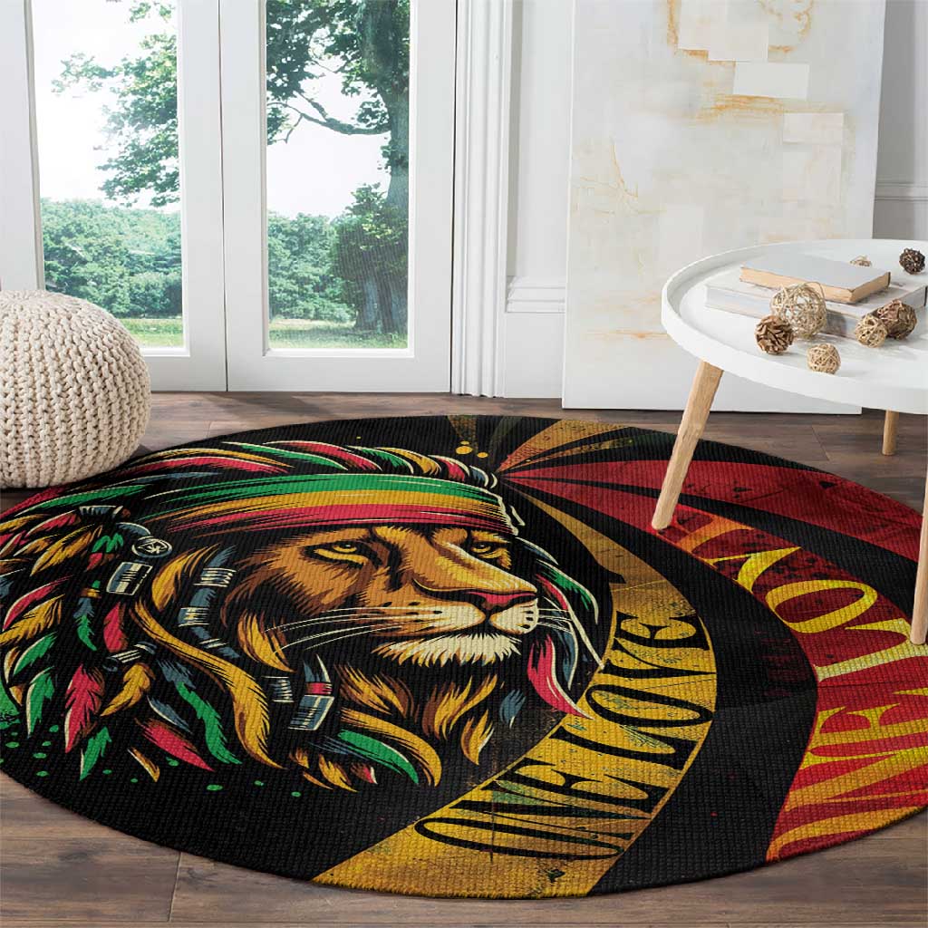 Black Jamaican Round Carpet Rastafarian Lion One Love
