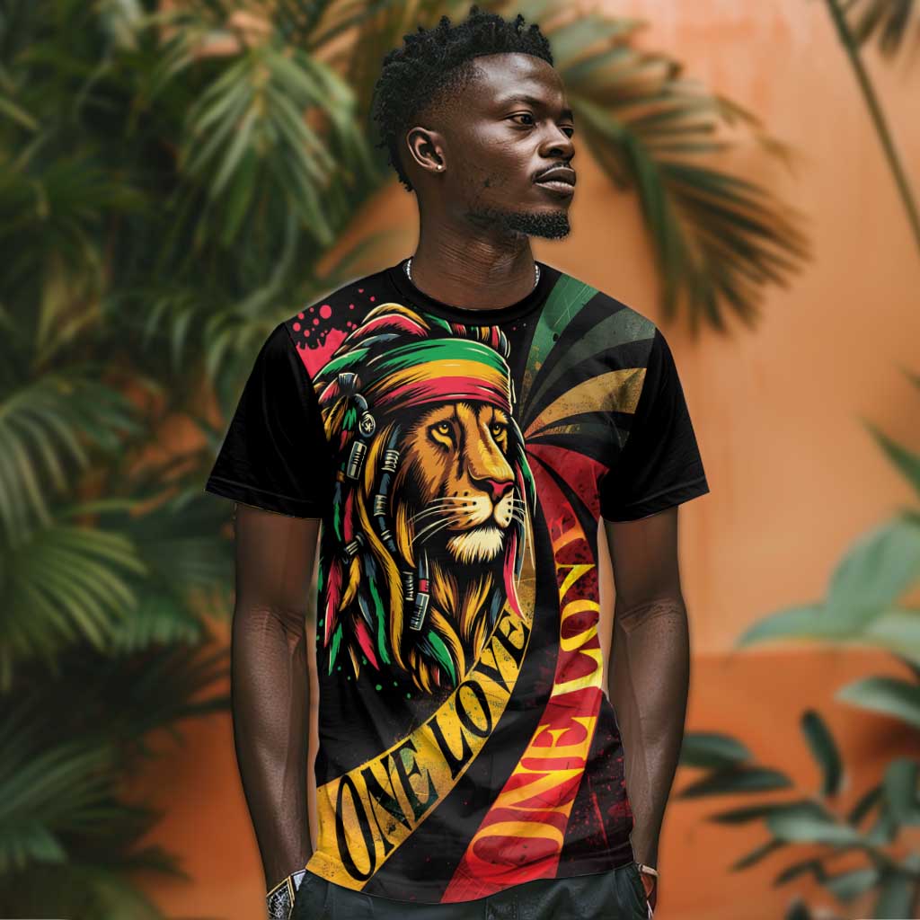 Black Jamaican T shirt Rastafarian Lion One Love LT9