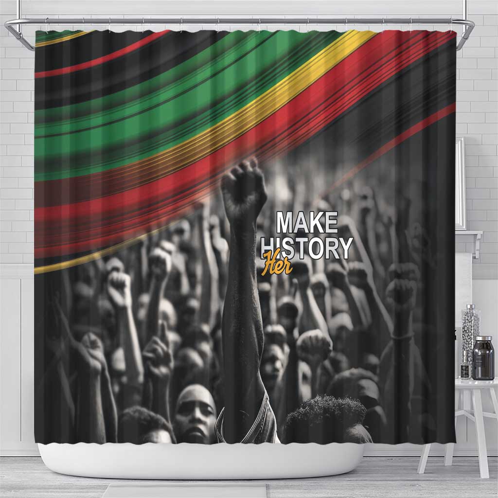 African-American History Month Shower Curtain Black Power Hand Make His-Herstories