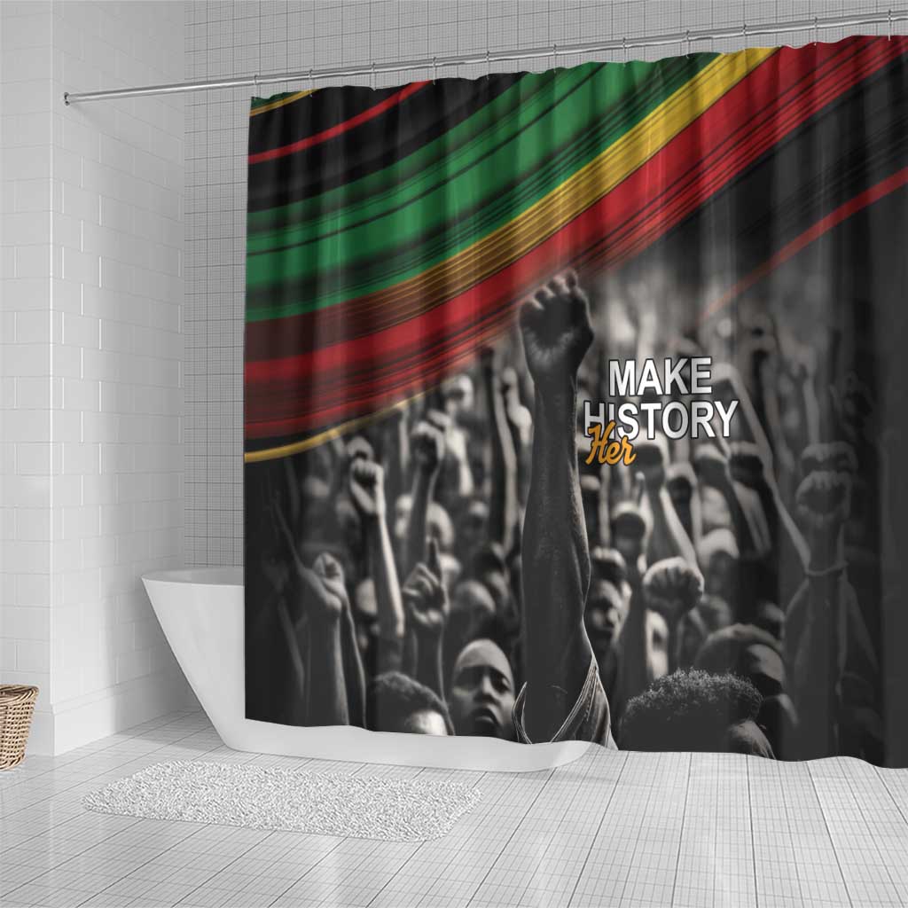 African-American History Month Shower Curtain Black Power Hand Make His-Herstories