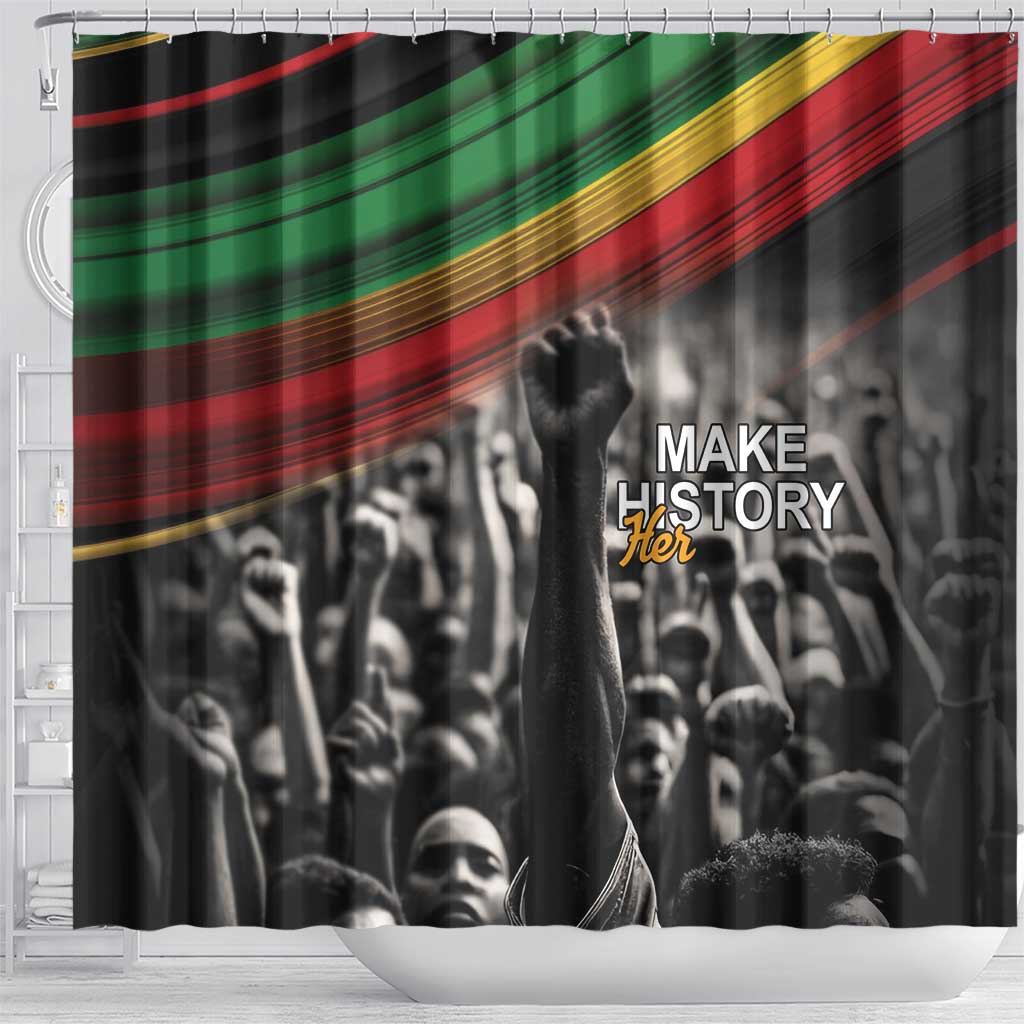 African-American History Month Shower Curtain Black Power Hand Make His-Herstories