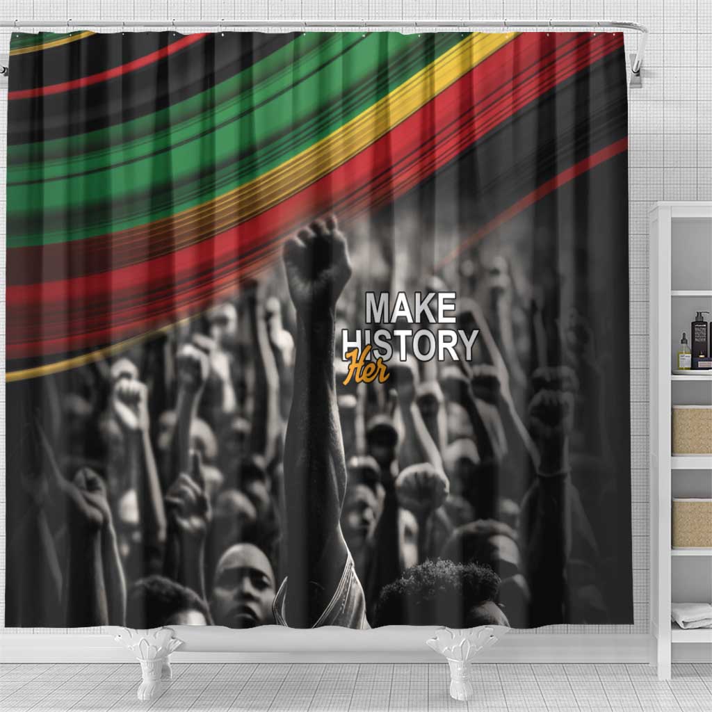 African-American History Month Shower Curtain Black Power Hand Make His-Herstories