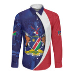 Custom Cricket African Namibia Long Sleeve Button Shirt Coat of arms Namibian Pattern - African Pride