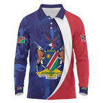 Custom Cricket African Namibia Long Sleeve Polo Shirt Coat of arms Namibian Pattern - African Pride