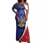 Custom Cricket African Namibia Off Shoulder Maxi Dress Coat of arms Namibian Pattern - African Pride