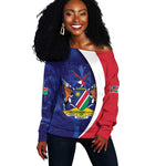 Custom Cricket African Namibia Off Shoulder Sweater Coat of arms Namibian Pattern - African Pride