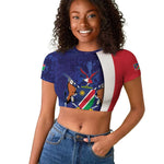 Custom Cricket African Namibia Raglan Cropped T shirt Coat of arms Namibian Pattern - African Pride