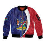 Custom Cricket African Namibia Sleeve Zip Bomber Jacket Coat of arms Namibian Pattern - African Pride