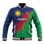 Custom Cricket African Namibia Baseball Jacket Namibian Gold Sun Flag Motif - African Pride