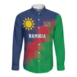 Custom Cricket African Namibia Long Sleeve Button Shirt Namibian Gold Sun Flag Motif - African Pride