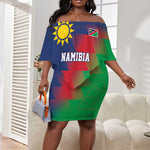 Custom Cricket African Namibia Off Shoulder Short Dress Namibian Gold Sun Flag Motif - African Pride