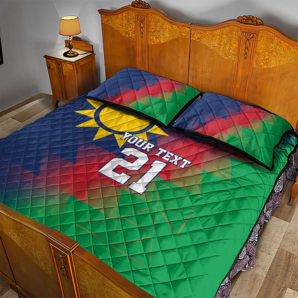 Custom Cricket African Namibia Quilt Bed Set Namibian Gold Sun Flag Motif - African Pride