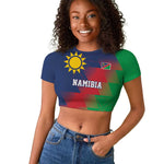 Custom Cricket African Namibia Raglan Cropped T shirt Namibian Gold Sun Flag Motif - African Pride