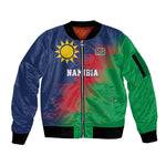 Custom Cricket African Namibia Sleeve Zip Bomber Jacket Namibian Gold Sun Flag Motif - African Pride