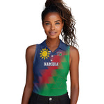 Custom Cricket African Namibia Women Sleeveless Polo Shirt Namibian Gold Sun Flag Motif - African Pride
