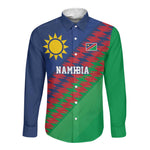 Custom Cricket African Namibia Long Sleeve Button Shirt Namibian Sporty Pattern Flag Motif - African Pride