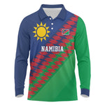 Custom Cricket African Namibia Long Sleeve Polo Shirt Namibian Sporty Pattern Flag Motif - African Pride