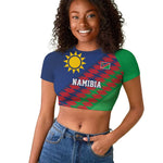 Custom Cricket African Namibia Raglan Cropped T shirt Namibian Sporty Pattern Flag Motif - African Pride