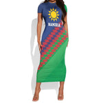 Custom Cricket African Namibia Short Sleeve Bodycon Dress Namibian Sporty Pattern Flag Motif - African Pride