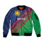 Custom Cricket African Namibia Sleeve Zip Bomber Jacket Namibian Sporty Pattern Flag Motif - African Pride