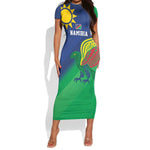Custom Rugby African Namibia Short Sleeve Bodycon Dress Welwitschias African Fish Eagle - African Pride
