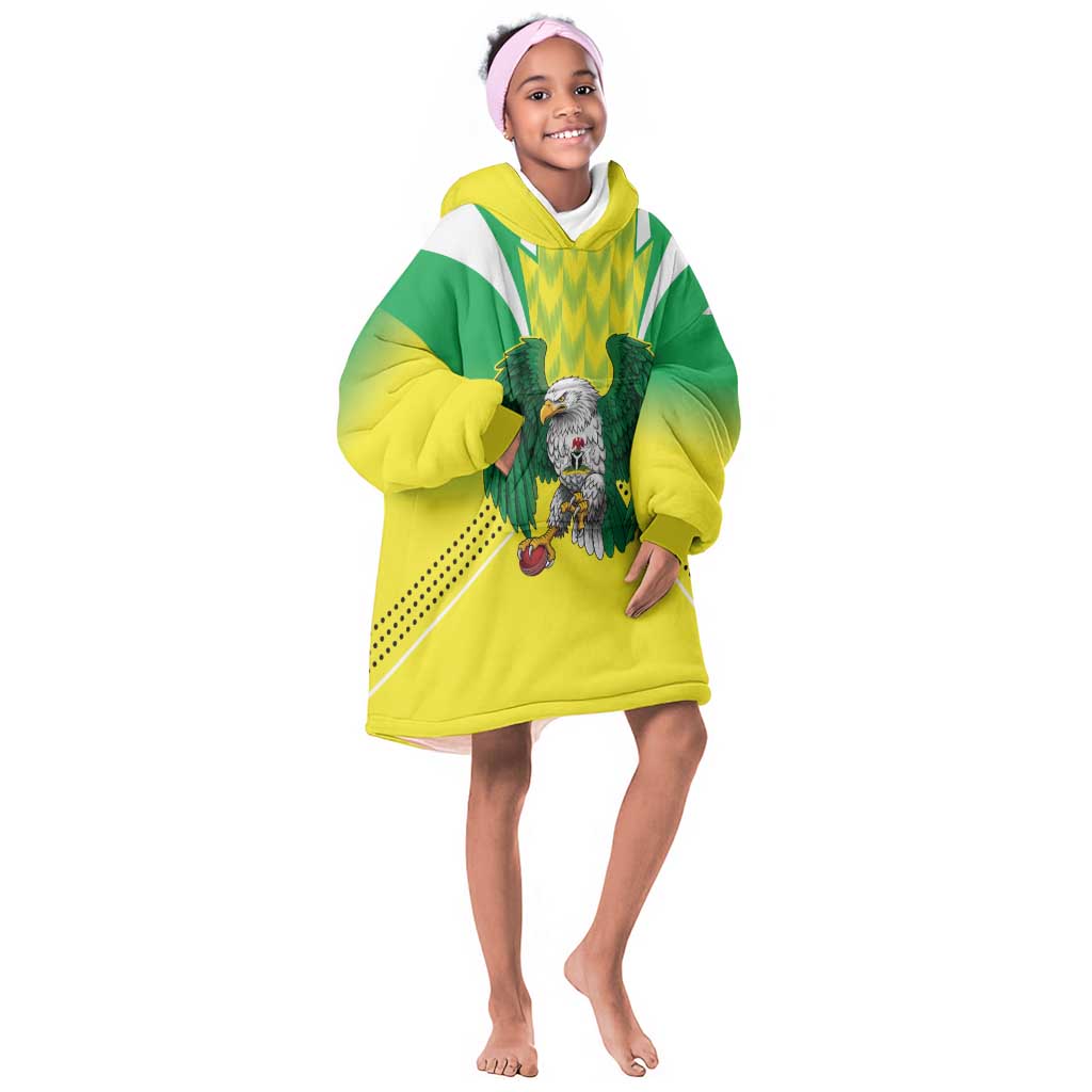 Custom Cricket African Nigeria Kid Wearable Blanket Hoodie Najeriya Yellow Greens Eagle - African Pride
