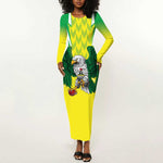 Custom Cricket African Nigeria Long Sleeve Bodycon Dress Najeriya Yellow Greens Eagle - African Pride