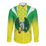 Custom Cricket African Nigeria Long Sleeve Button Shirt Najeriya Yellow Greens Eagle - African Pride