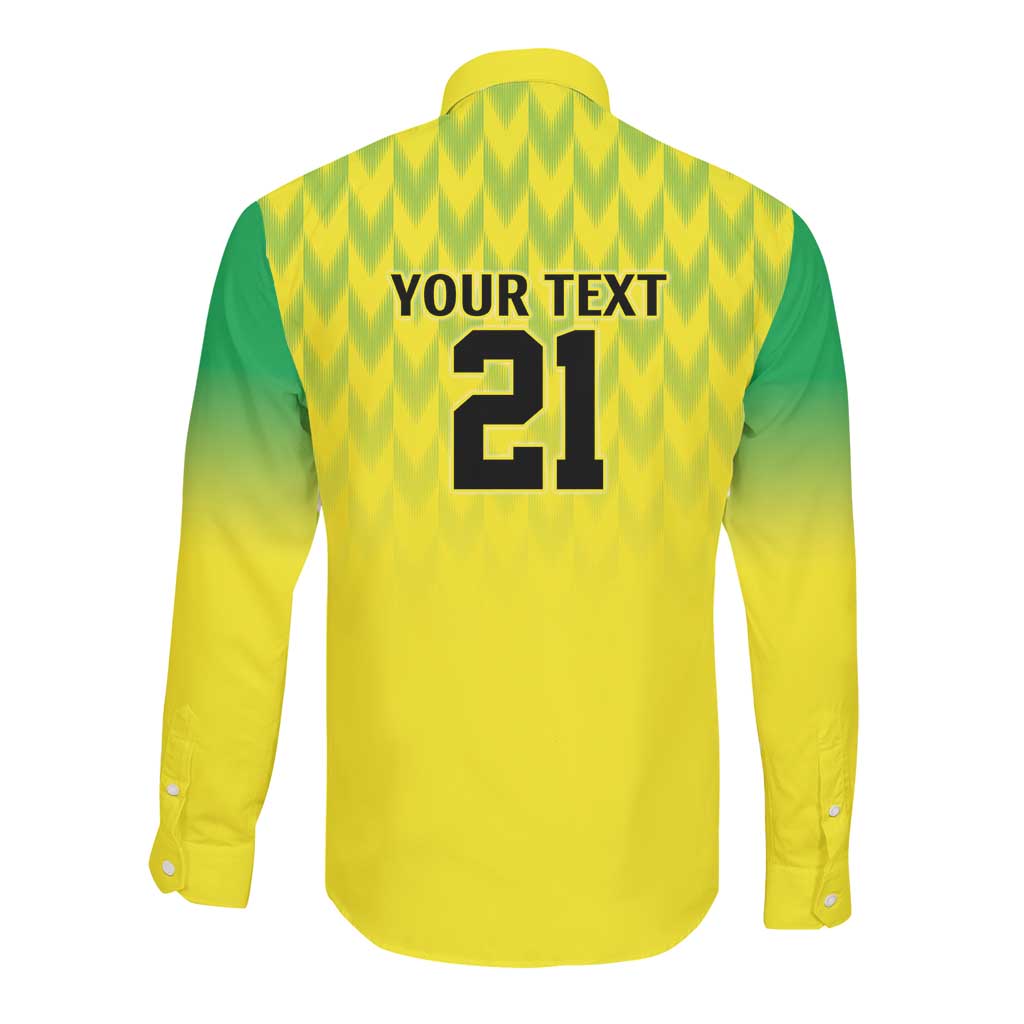 Custom Cricket African Nigeria Long Sleeve Button Shirt Najeriya Yellow Greens Eagle - African Pride
